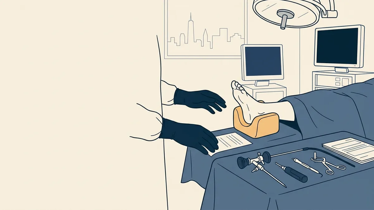 An ankle arthroscopy setup in a New York hospital operating room.