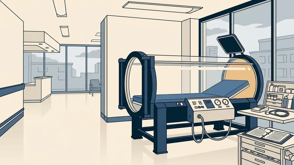 A hyperbaric oxygen chamber in an Ohio wound-care center.