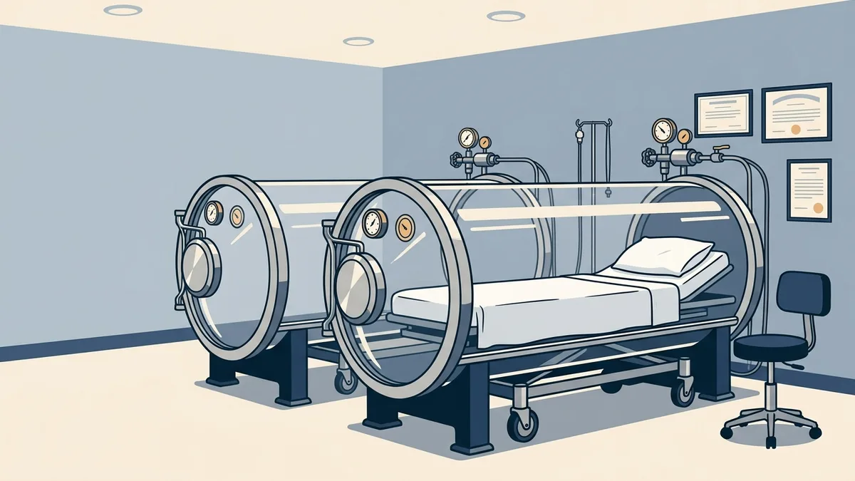Clear monoplace hyperbaric chambers in a hospital wound center.